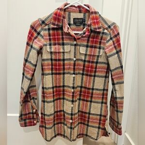 Pendleton Board Shirt Red and Cream Plaid Wool Flannel
